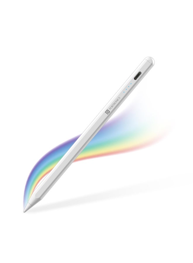 Portronics Glide Stylus Pencil for iPads Only, Angle Tilt Sensitivity, Palm Rejection, Attaches Magnetically, Battery LED Indicator, Type-C Charging, Only for iPads Released Between 2020 & 2024 - Image 1